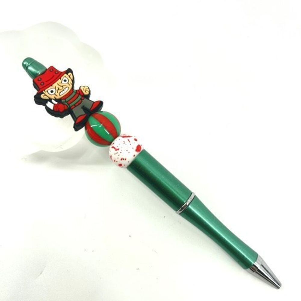 Freddie Freddy handmade pen NEW beads red white green striped stripes bloody eye